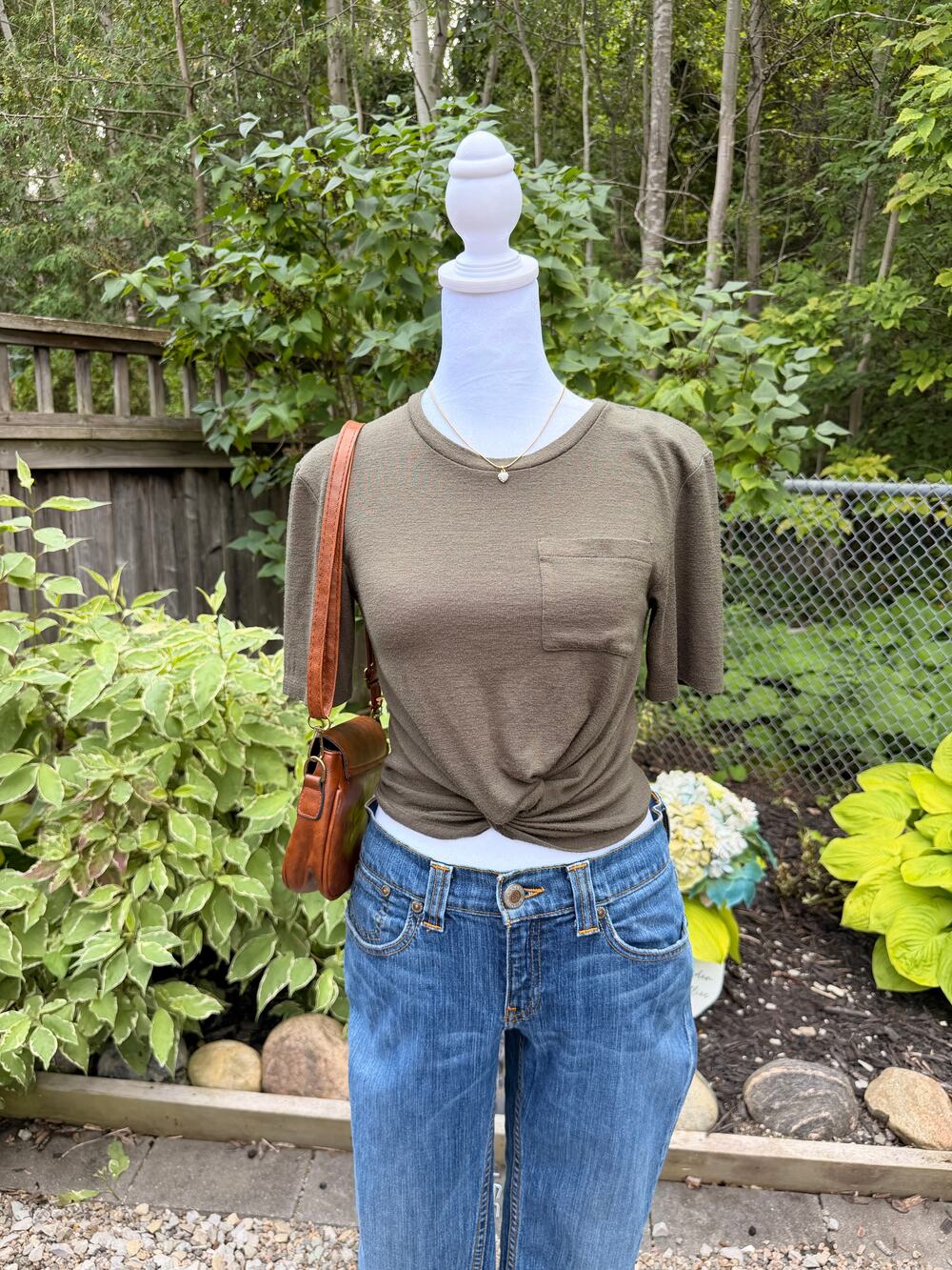Wilfred Olive Green Twist Front Pocket Baby Tee